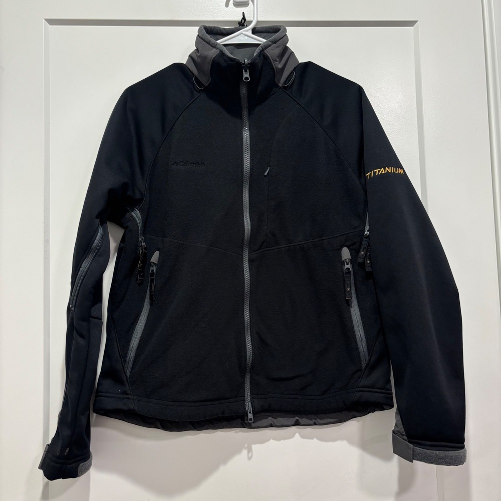 Columbia Titanium Softshell Jacket Womens Medium Black Full Zip Fleece Lined